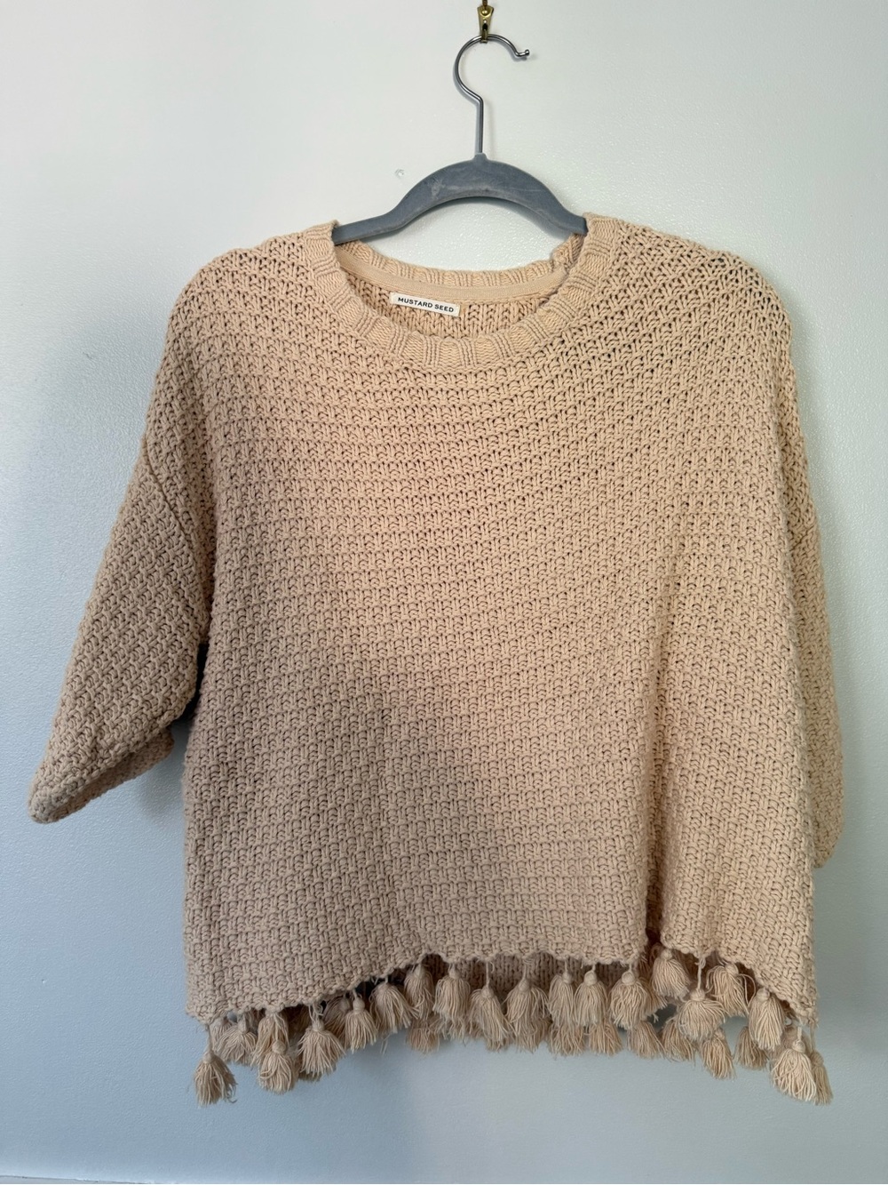 Mustard Seed Beige Textured Knit Sweater